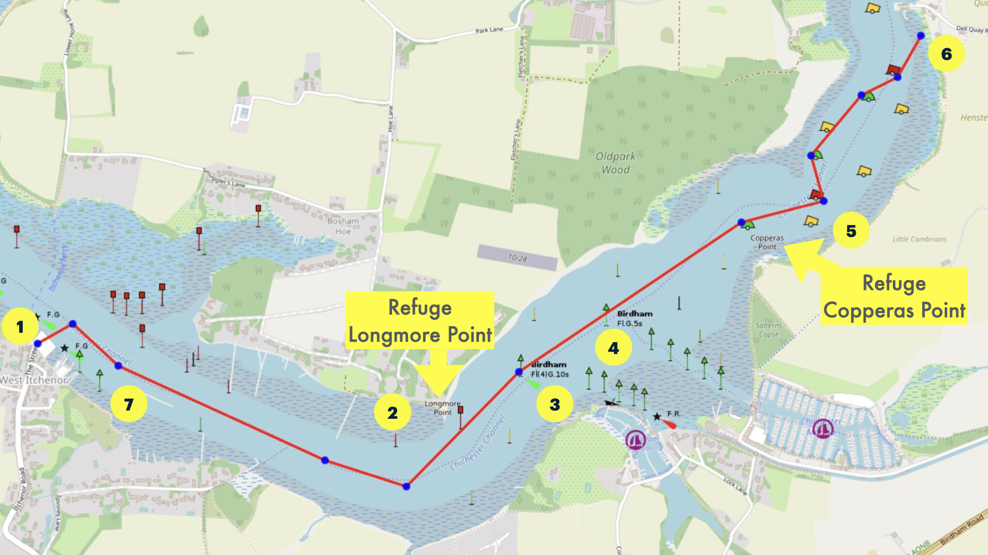 Map of dinghy trail from Itchenor to Dell Quay