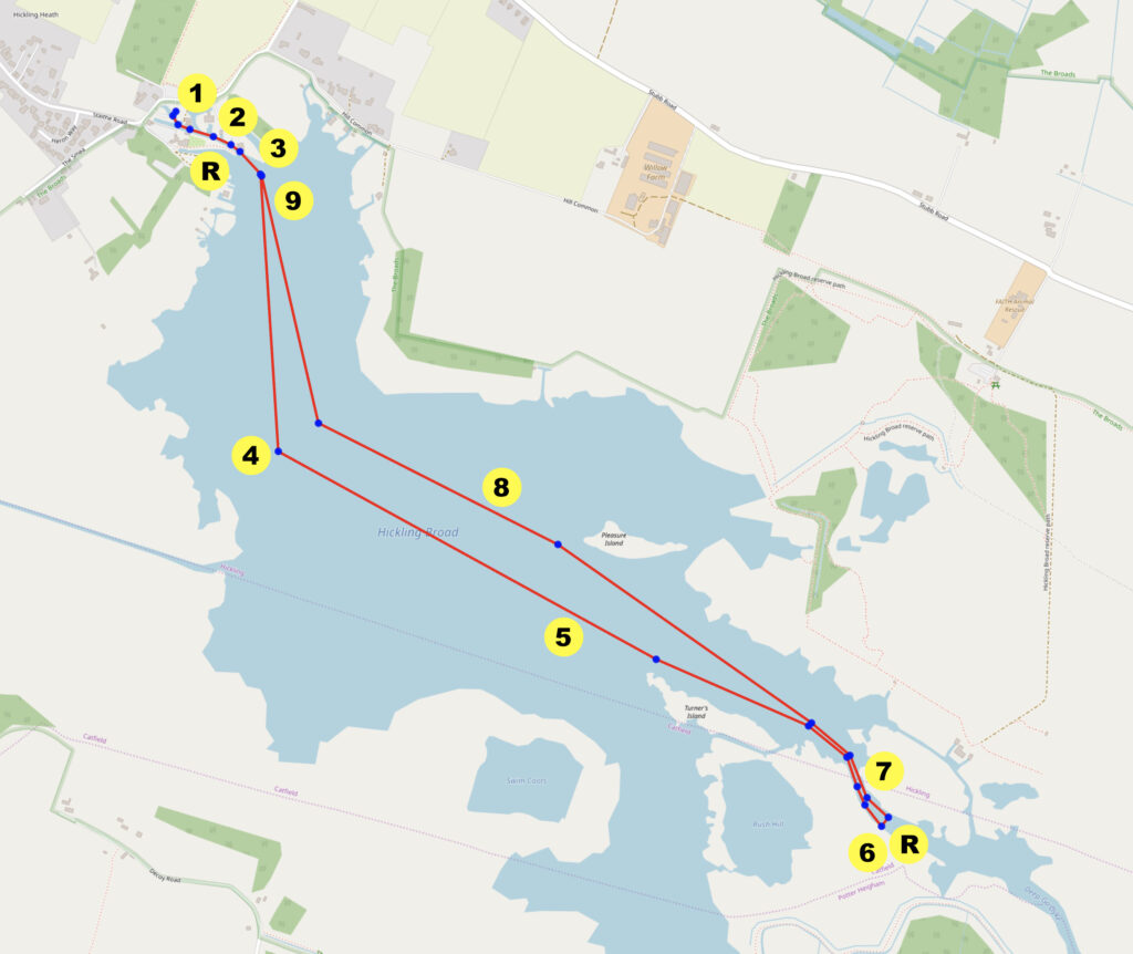 Map of dinghy trail from Hickling Broad