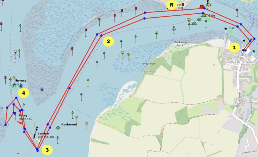 Map of dinghy trail from Itchenor to Pilsey