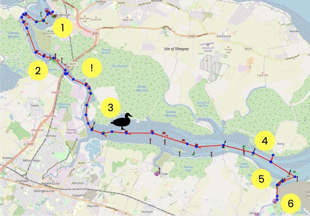 Map of dinghy trail from The Swale