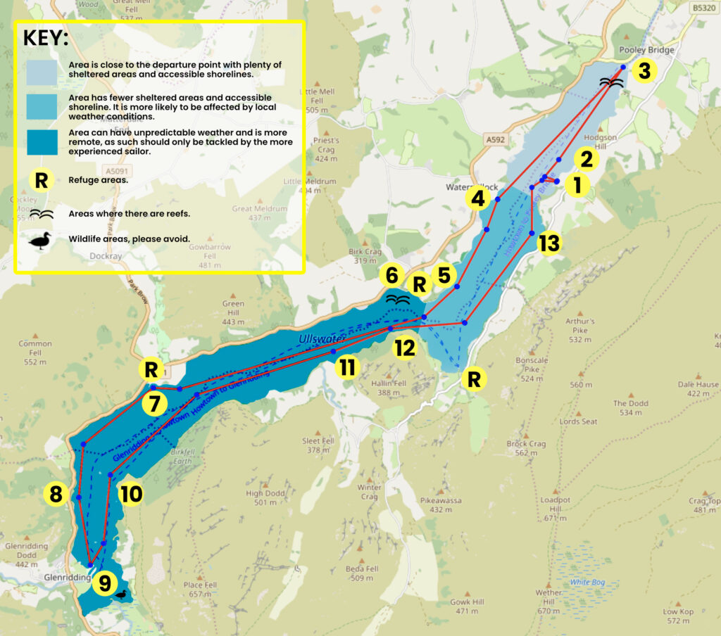 Map of dinghy trail from Ullswater