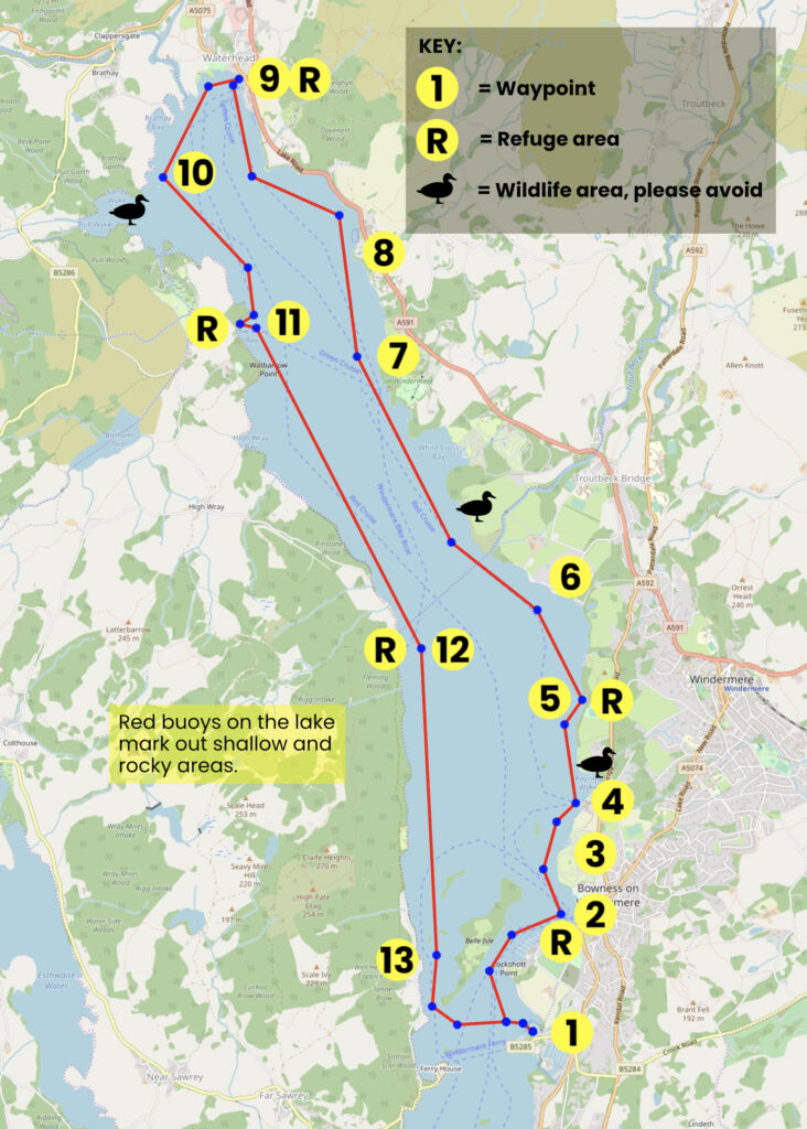 Map of dinghy trail from Windermere North