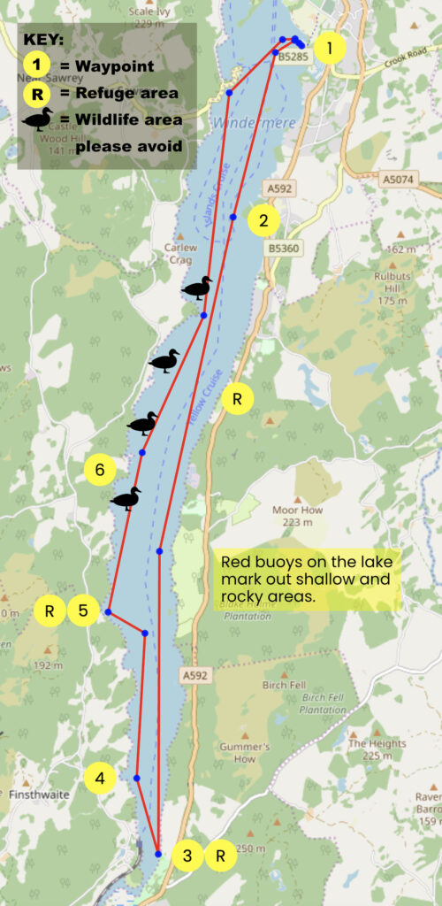 Map of dinghy trail from Windermere South