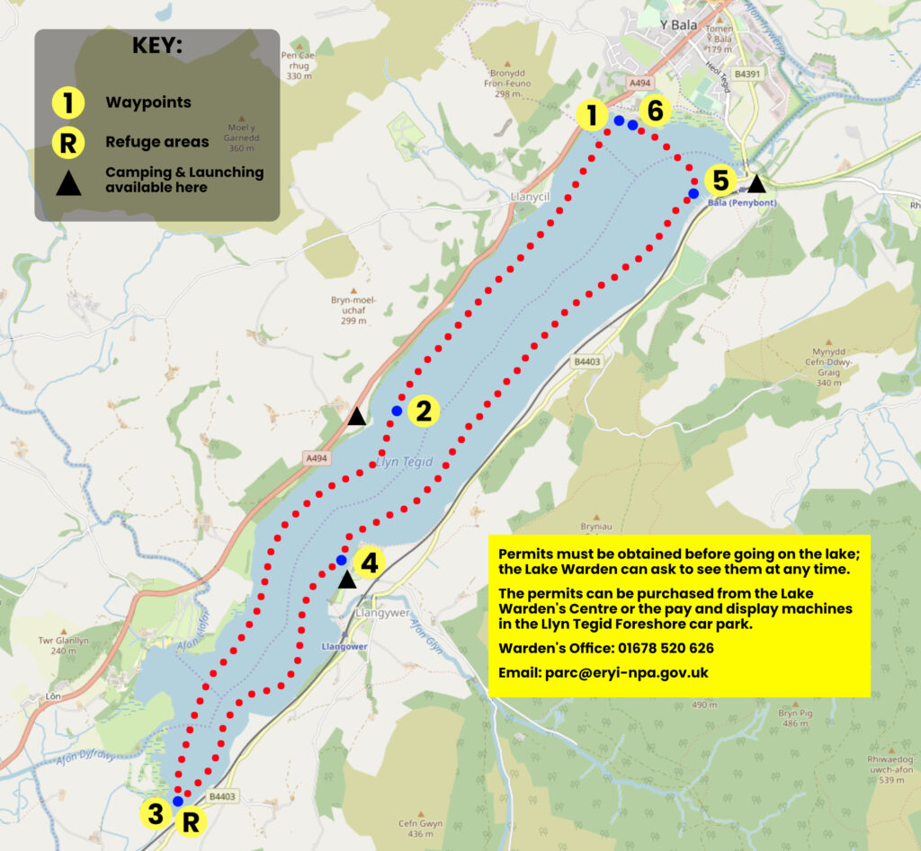 Map of dinghy trail from Bala Lake