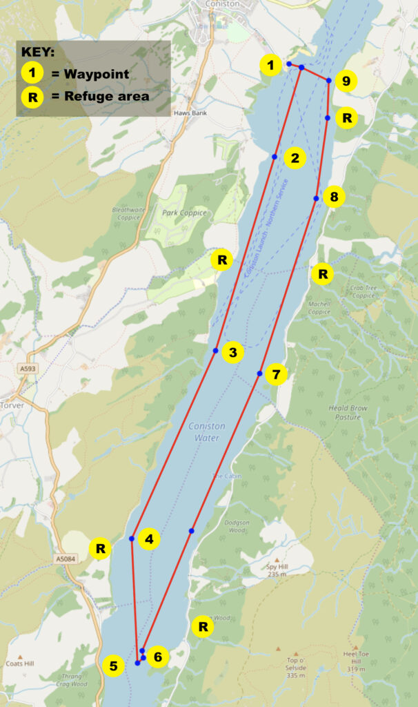 Map of dinghy trail from Coniston Water