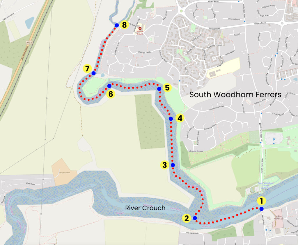 Map of dinghy trail from Hullbridge to Fenn Creek