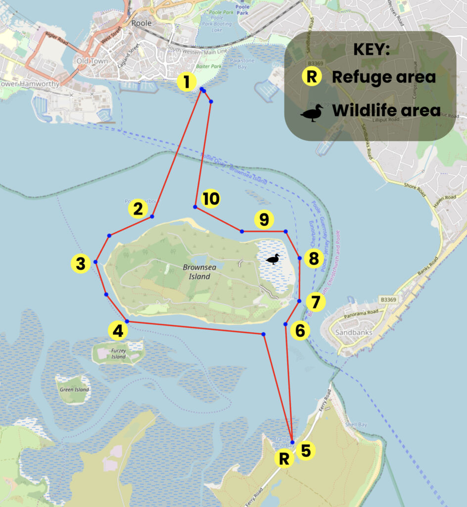 Map of dinghy trail from Brownsea Island