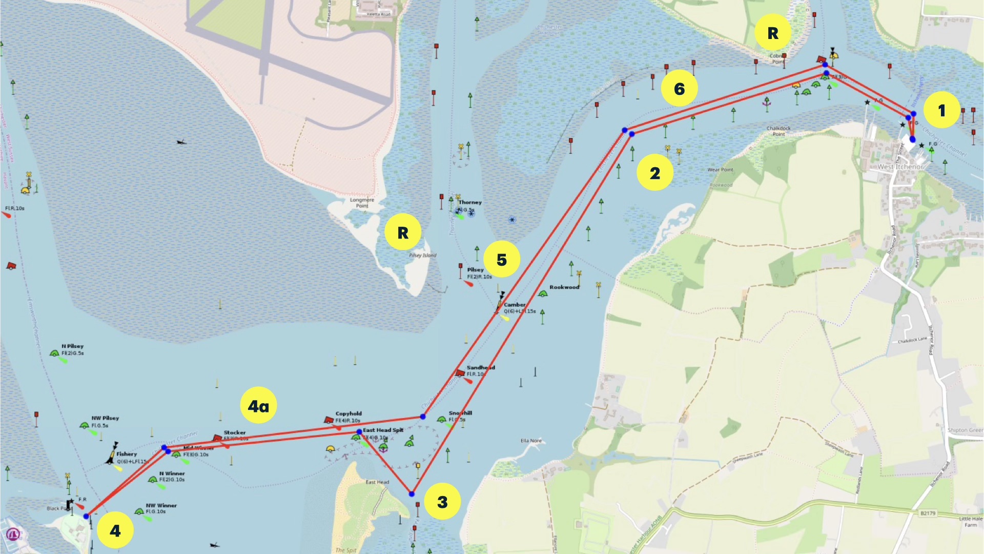 Map of dinghy trail from Itchenor to East Head