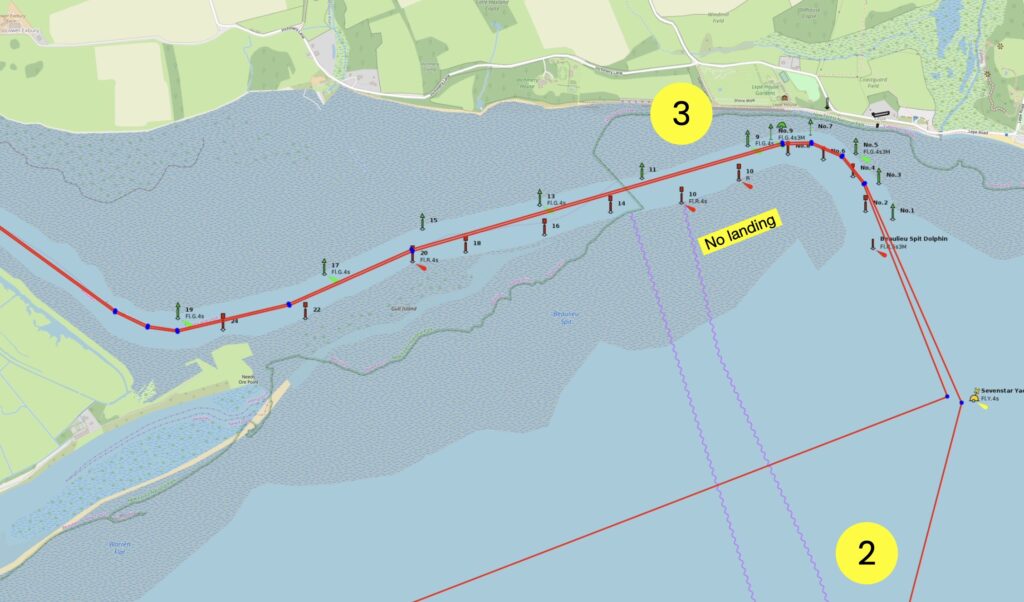 Lymington to Bucklers Hard map - Entering Beaulieu River