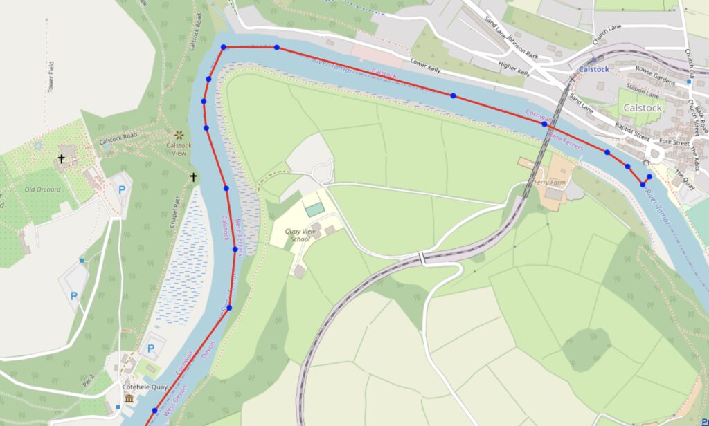 Map of the extension of this sail to Calstock