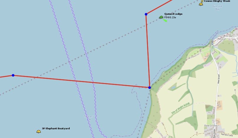 Map of the diversion to the desolate beach to the North of Gurnard Edge.