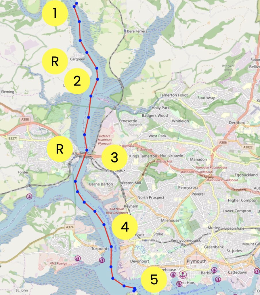 Weir Quay to Cremyl map